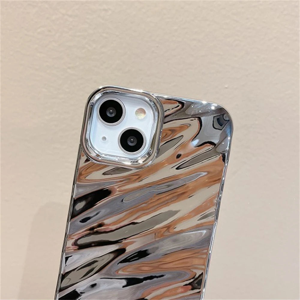 Luxury 3D Silver Silk Pattern Phone Case for Iphone 14 13 11 12 Pro Max X XS XR 7 8 plus SE 3 Brief Shockproof Soft Back Cover