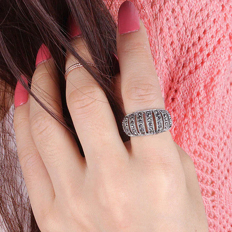 Markeza Ring in Semi Precious Marcasite Pave Crystals