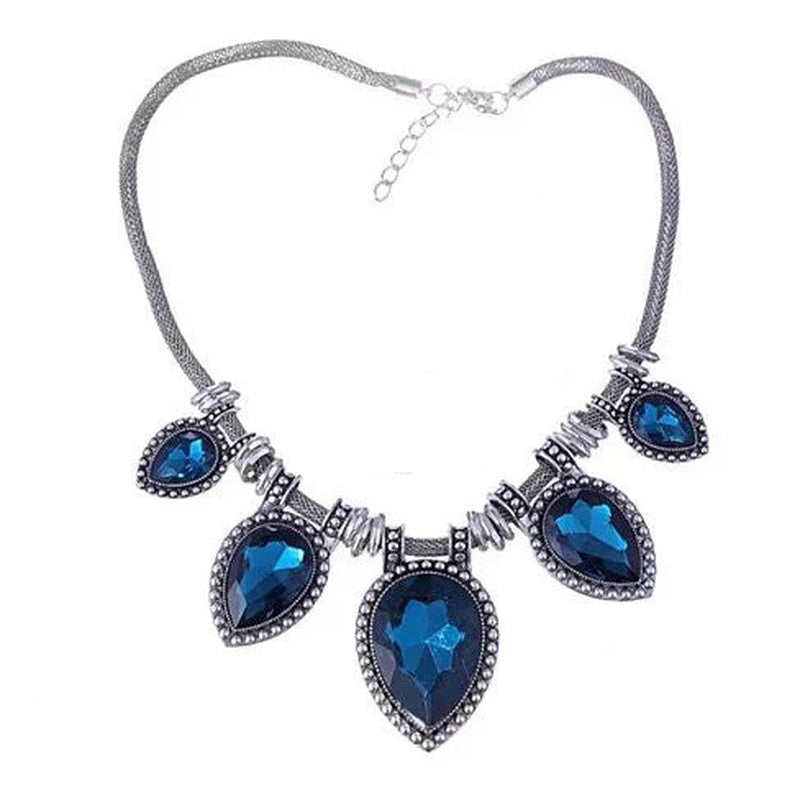Beyoutiful Crystal and Antique Silver Style Statement Necklace