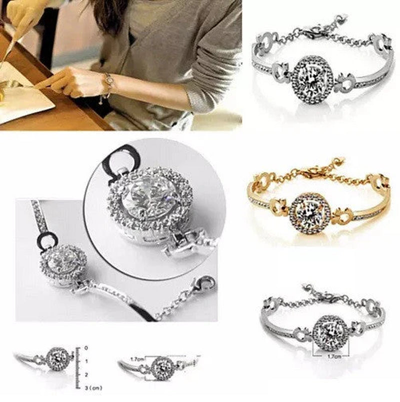 Queen'S Luck Swarovski Crystal Bracelets in White and Yellow Gold Overlay