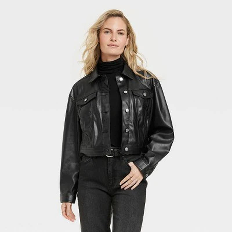 New - Universal Thread Women'S plus Button up Faux Leather Moto Jacket