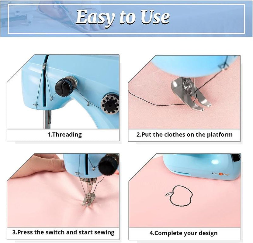 HTVRONT Mini Sewing Machine for Beginners - Portable Sewing Machine with Extension Table, Foot Pedal, Light, 42 Pcs Sewing Set, Etc. Dual Speed Small Sewing Machine for Beginners and Kids