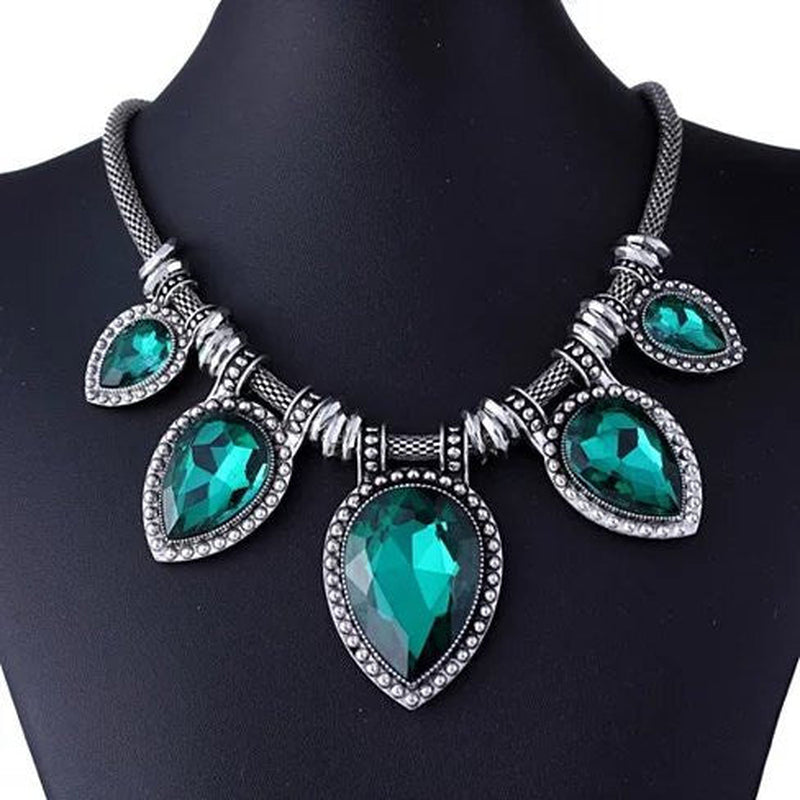 Beyoutiful Crystal and Antique Silver Style Statement Necklace