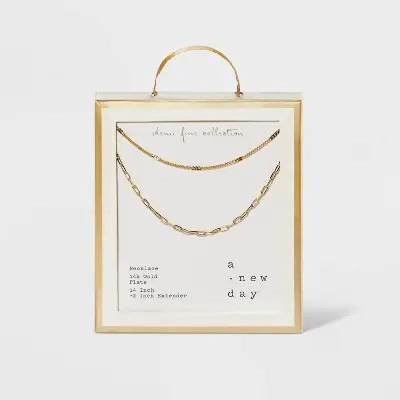 Open Box - 14K Gold Plated Flat Beaded & Link Chain Duo Necklace a New Day Gold