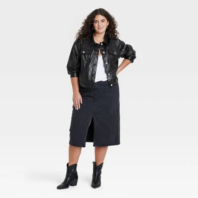 New - Universal Thread Women'S plus Button up Faux Leather Moto Jacket