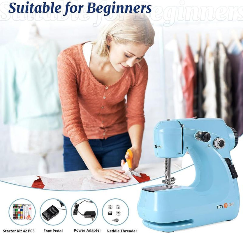 HTVRONT Mini Sewing Machine for Beginners - Portable Sewing Machine with Extension Table, Foot Pedal, Light, 42 Pcs Sewing Set, Etc. Dual Speed Small Sewing Machine for Beginners and Kids