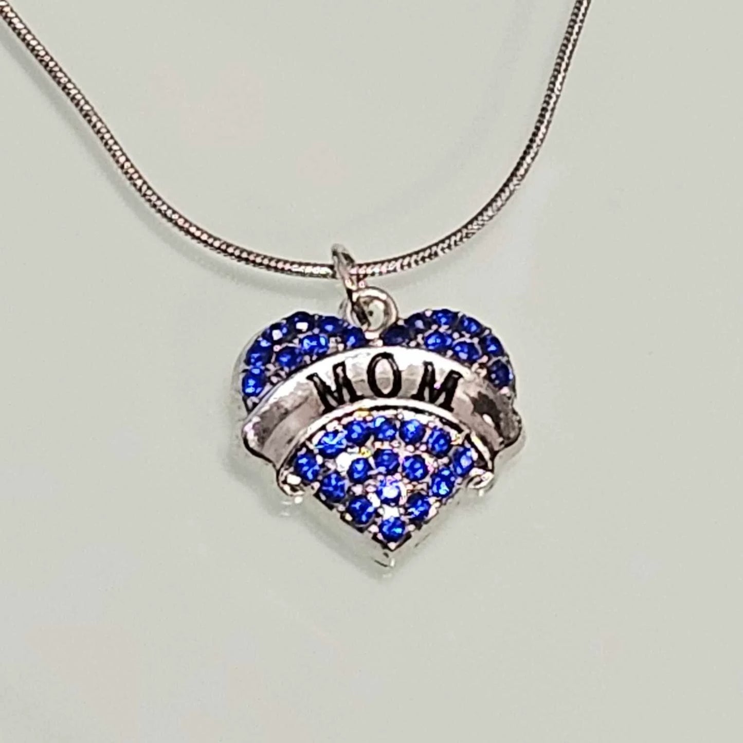 Love MOM Heart Shaped Pendant with Crystals and Chain