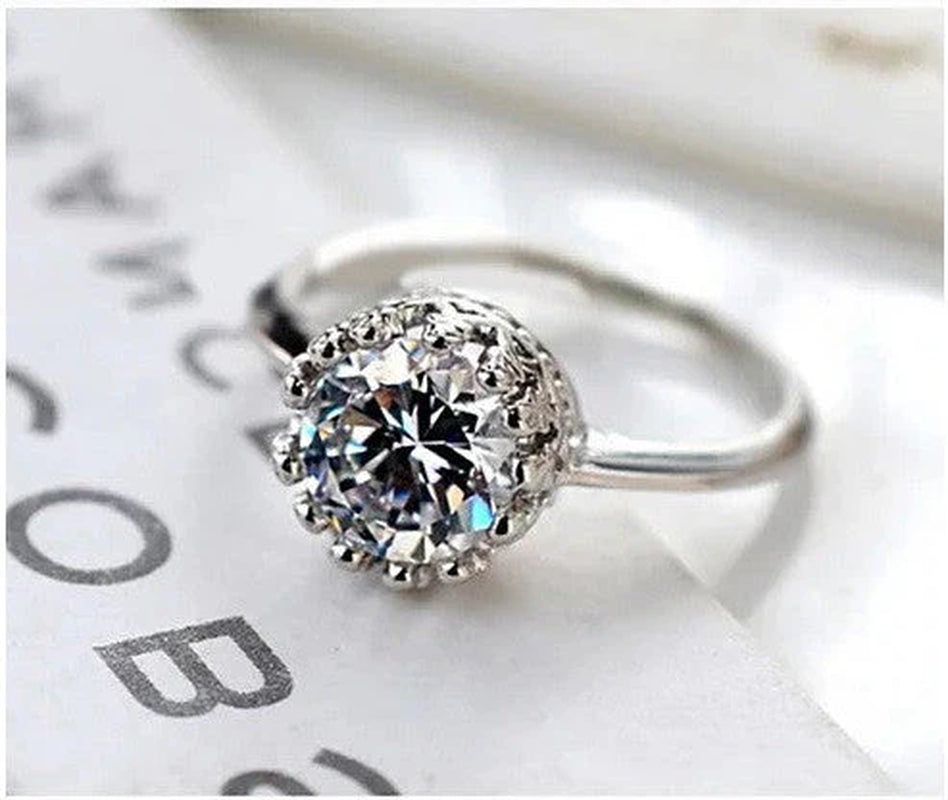 Tiara Set of 4 Necklace Pendant Ring and Stud Earrings in Silver Plated Crown Setting