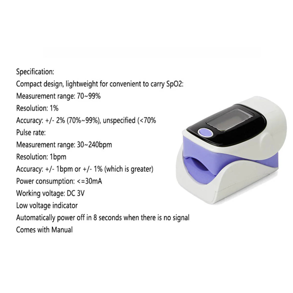 Fingertip Pulse Oximeter and Blood Oxygen Saturation Monitor with LED Display