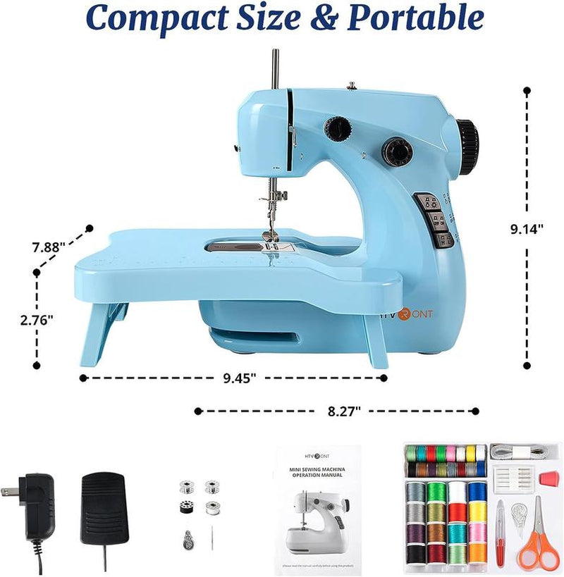 HTVRONT Mini Sewing Machine for Beginners - Portable Sewing Machine with Extension Table, Foot Pedal, Light, 42 Pcs Sewing Set, Etc. Dual Speed Small Sewing Machine for Beginners and Kids