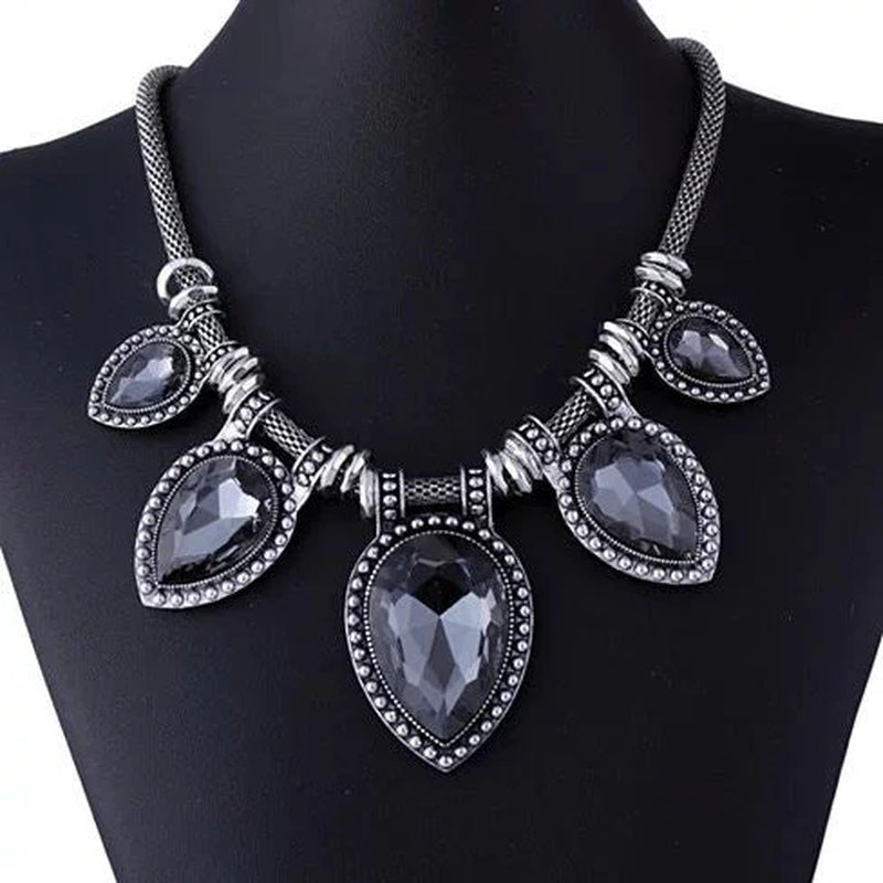 Beyoutiful Crystal and Antique Silver Style Statement Necklace