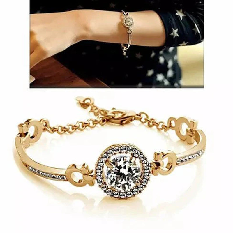 Queen'S Luck Swarovski Crystal Bracelets in White and Yellow Gold Overlay