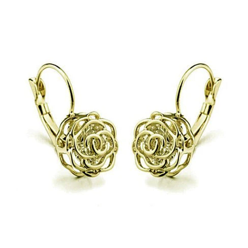 ROSE IS a ROSE 18Kt Rose Crystal Earrings in White Yellow and Rose Gold Plating