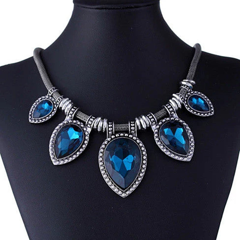 Beyoutiful Crystal and Antique Silver Style Statement Necklace