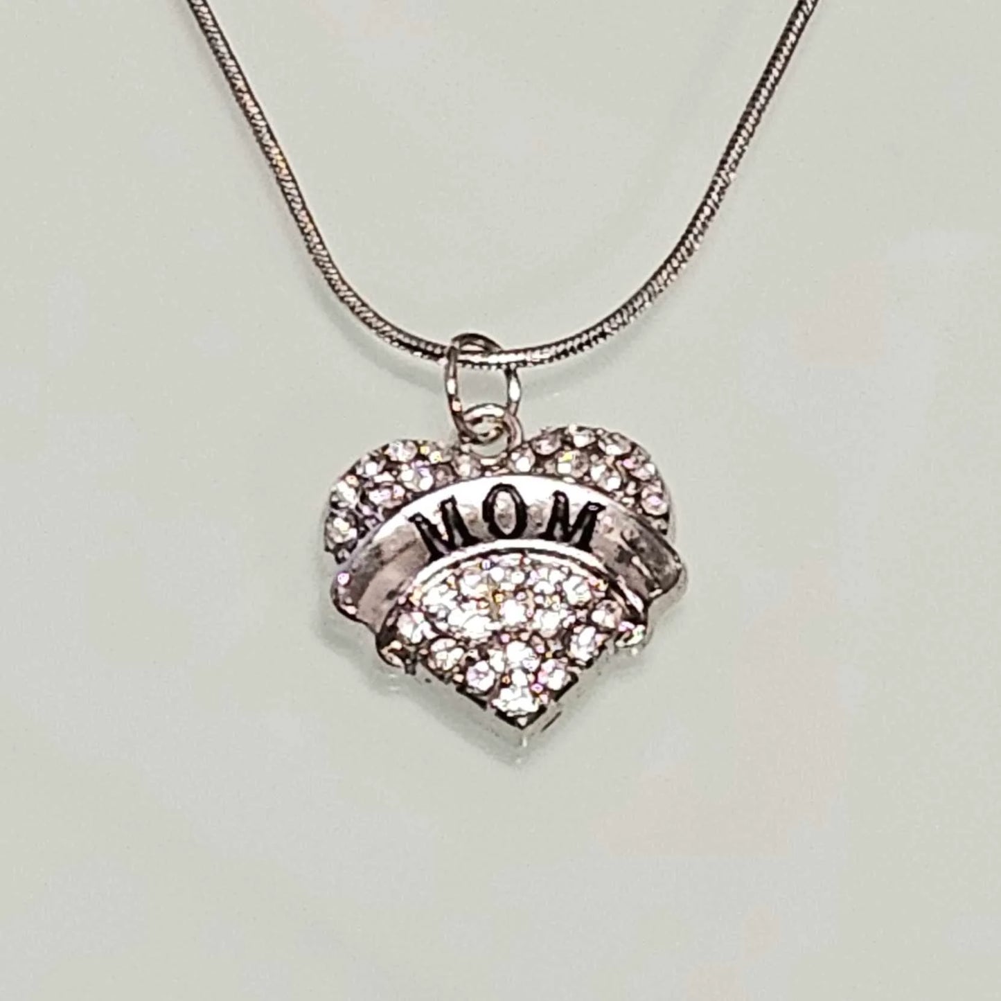 Love MOM Heart Shaped Pendant with Crystals and Chain
