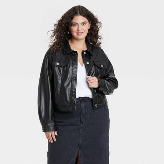 New - Universal Thread Women'S plus Button up Faux Leather Moto Jacket