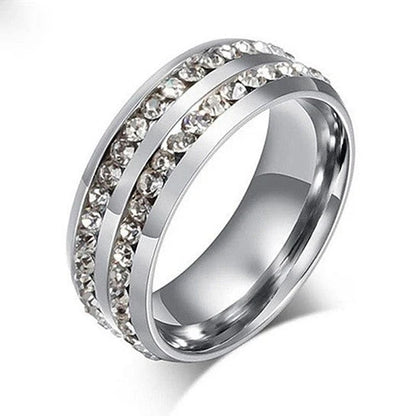 I Trust You Ring Double Row Channel Set CZ Stones in Titanium Steel