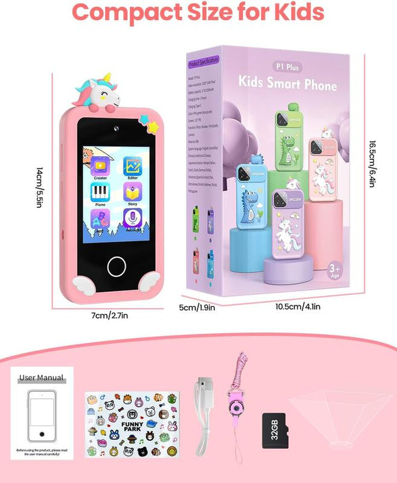 32G Kids Smart Phone, for Girls Boys 3-8 Year Old, Pretend Play Phone Kids Camera Music Player Learning Toy, Christmas Birthday Gifts, 2.8" Touchscreen, Dual Camera Mobile Smartphone