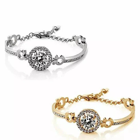 Queen'S Luck Swarovski Crystal Bracelets in White and Yellow Gold Overlay