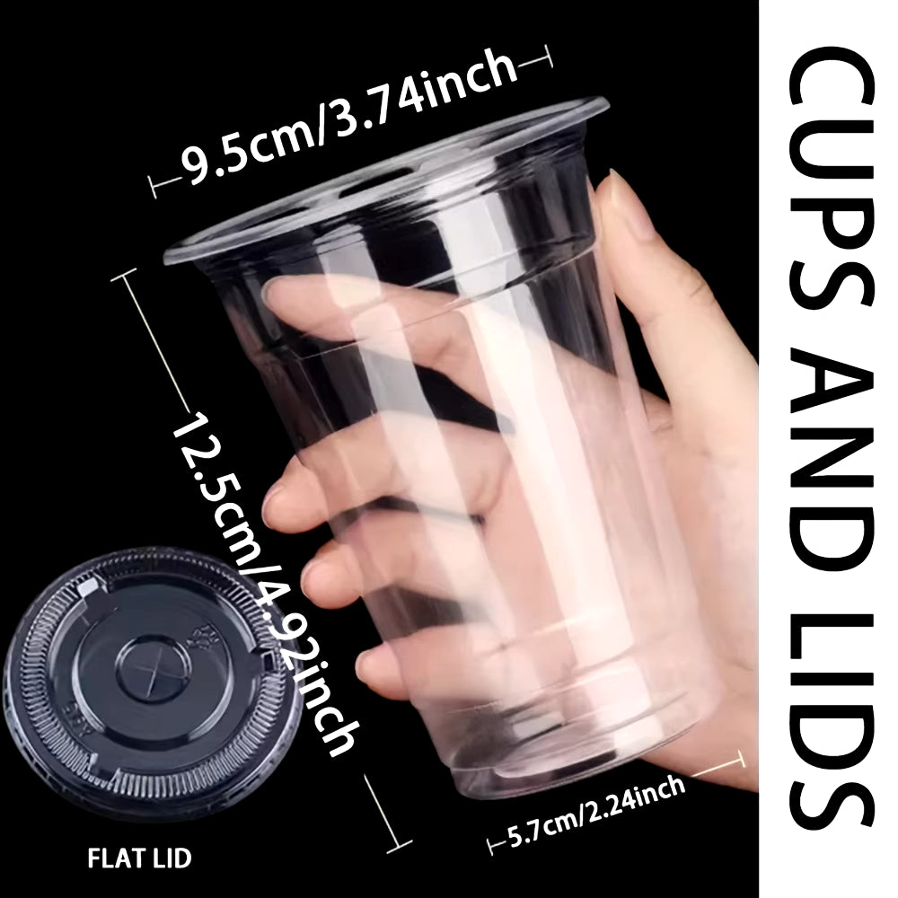 50Sets 12/16/20OZ Plastic Cups with Lids Clear Disposable Cups for Parties Iced Coffee Smoothie Milkshake Cold Drinks