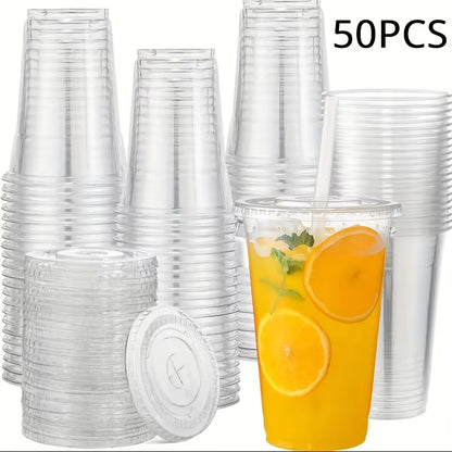 50Sets 12/16/20OZ Plastic Cups with Lids Clear Disposable Cups for Parties Iced Coffee Smoothie Milkshake Cold Drinks