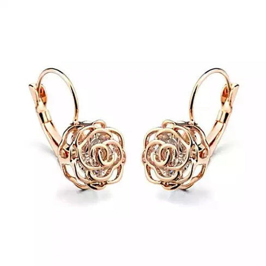 ROSE IS a ROSE 18Kt Rose Crystal Earrings in White Yellow and Rose Gold Plating