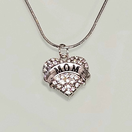 Love MOM Heart Shaped Pendant with Crystals and Chain