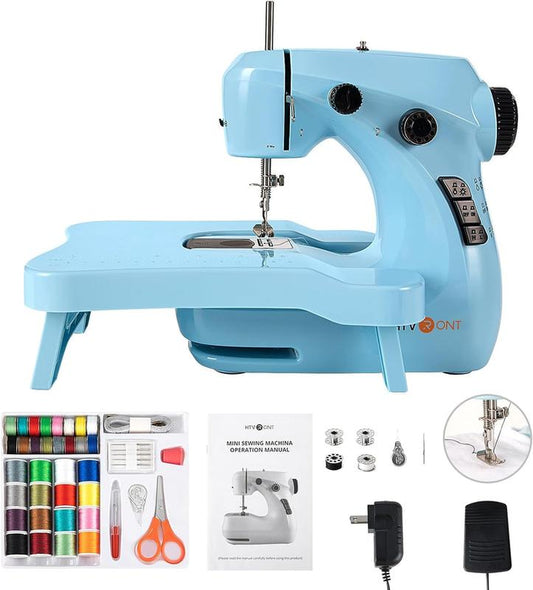 HTVRONT Mini Sewing Machine for Beginners - Portable Sewing Machine with Extension Table, Foot Pedal, Light, 42 Pcs Sewing Set, Etc. Dual Speed Small Sewing Machine for Beginners and Kids