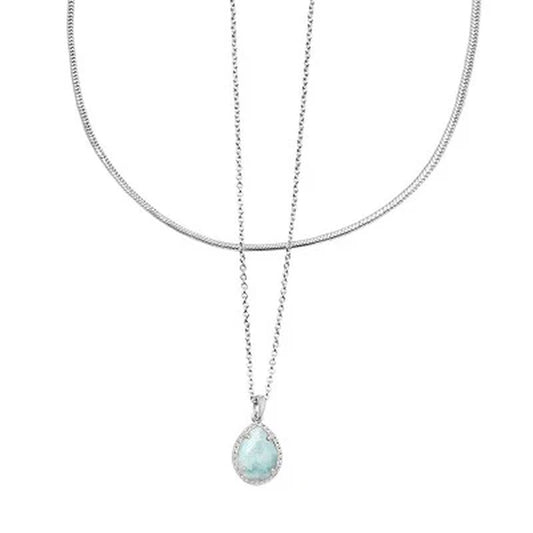 New - Kendra Scott Sami Herringbone Rhodium over Brass Statement Necklace - Turquoise Green